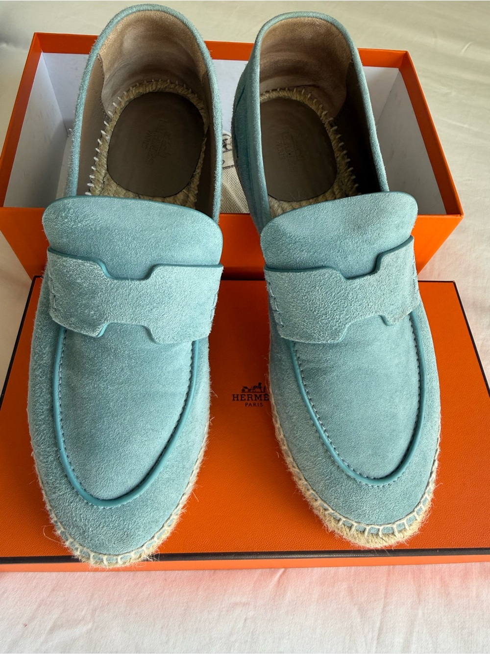 Hermes Women’s Light Blue Suede Espadrille Loafers